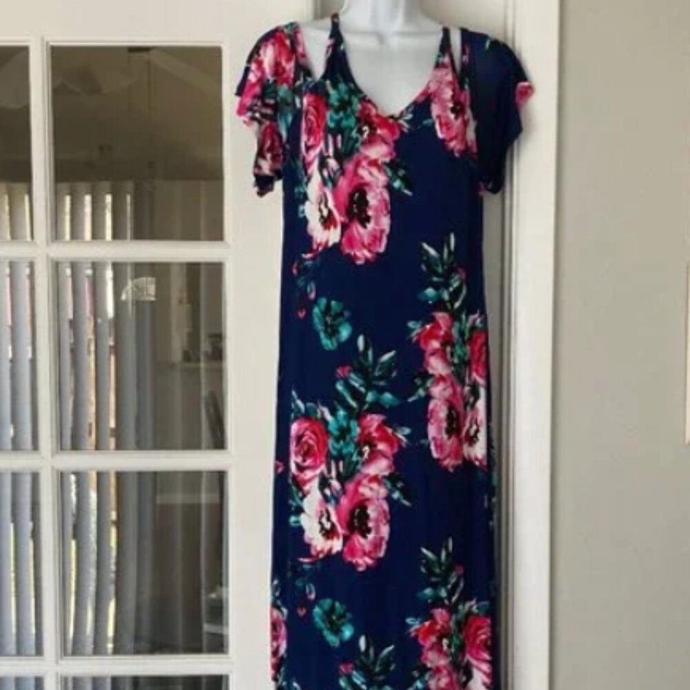 Floral Maxi Dress in Navy and Pink